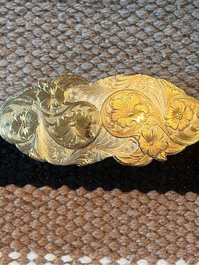 Vintage Crumrine silver Gold Engraved Hair Barrette for Women